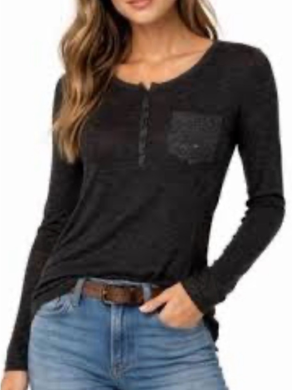 Rails | Rails Everett Long Sleeve Henley Top in Black NWT size L - Picture 3 of 9